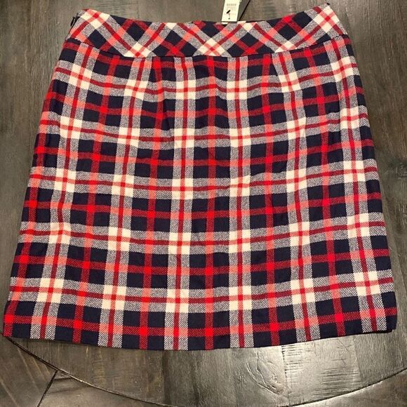 Talbots Red White Navy Blue Plaid Skirt Womens Size 12 Side Zip Front Pockets - Picture 5 of 7